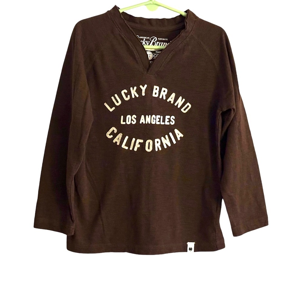 Boy’s Lucky Brand Long Sleeved Brown V Neck Tee Shirt 4T